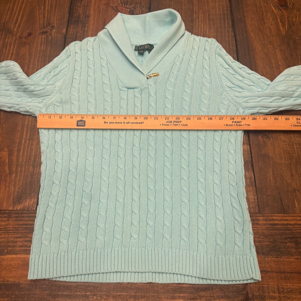 Lauren Ralph Lauren Blue Cable Knit Shawl Collar Toggle Sweater Womens Large - Picture 5 of 6